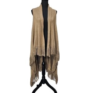 Fringe Knit Brown 100% Acrylic Open Front Trench Cardigan Size OS